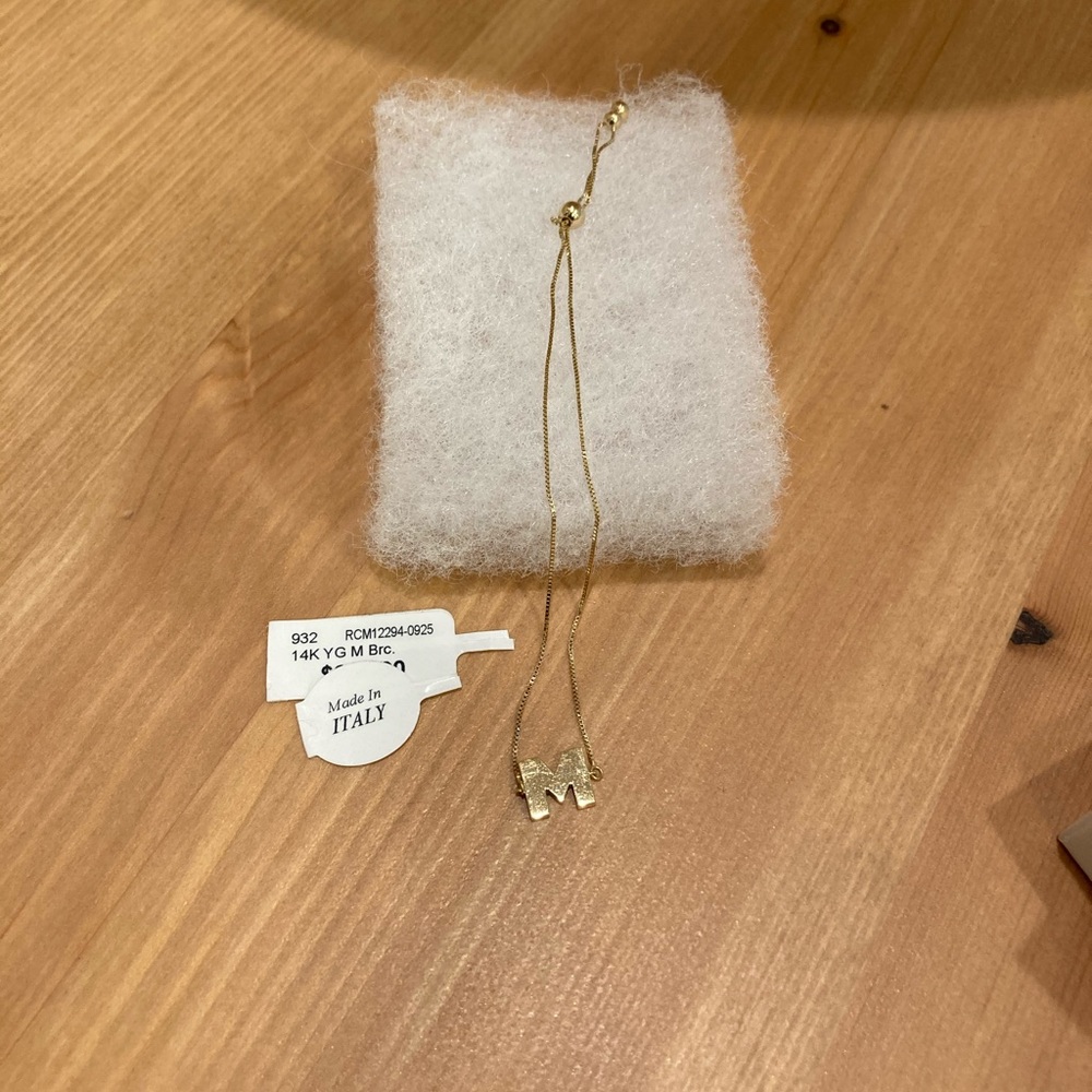 Bolo Initial “M” necklace 14k real gold